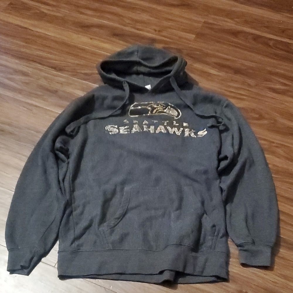 Majestic Seahawks Hooded Pullover in Charcoal with Camouflage Logo